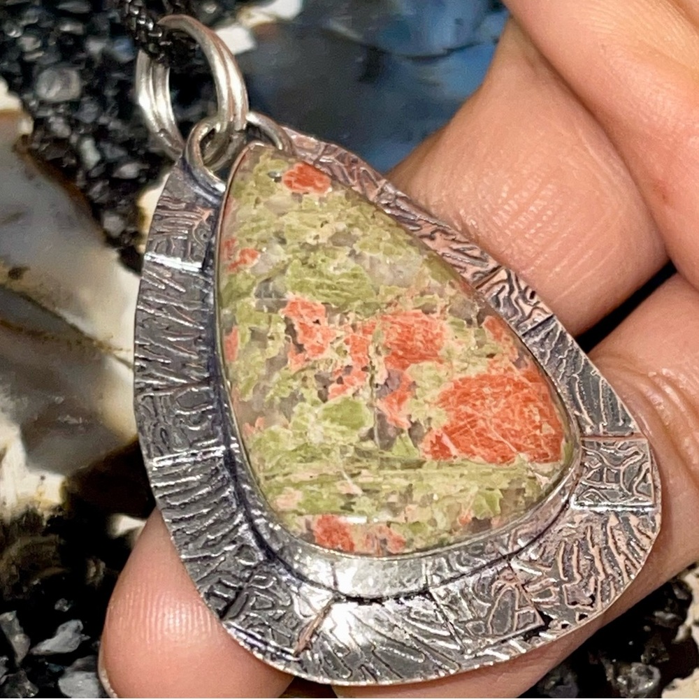 Unakite Jasper “Balancing Stone” Pendant 2 1/4”